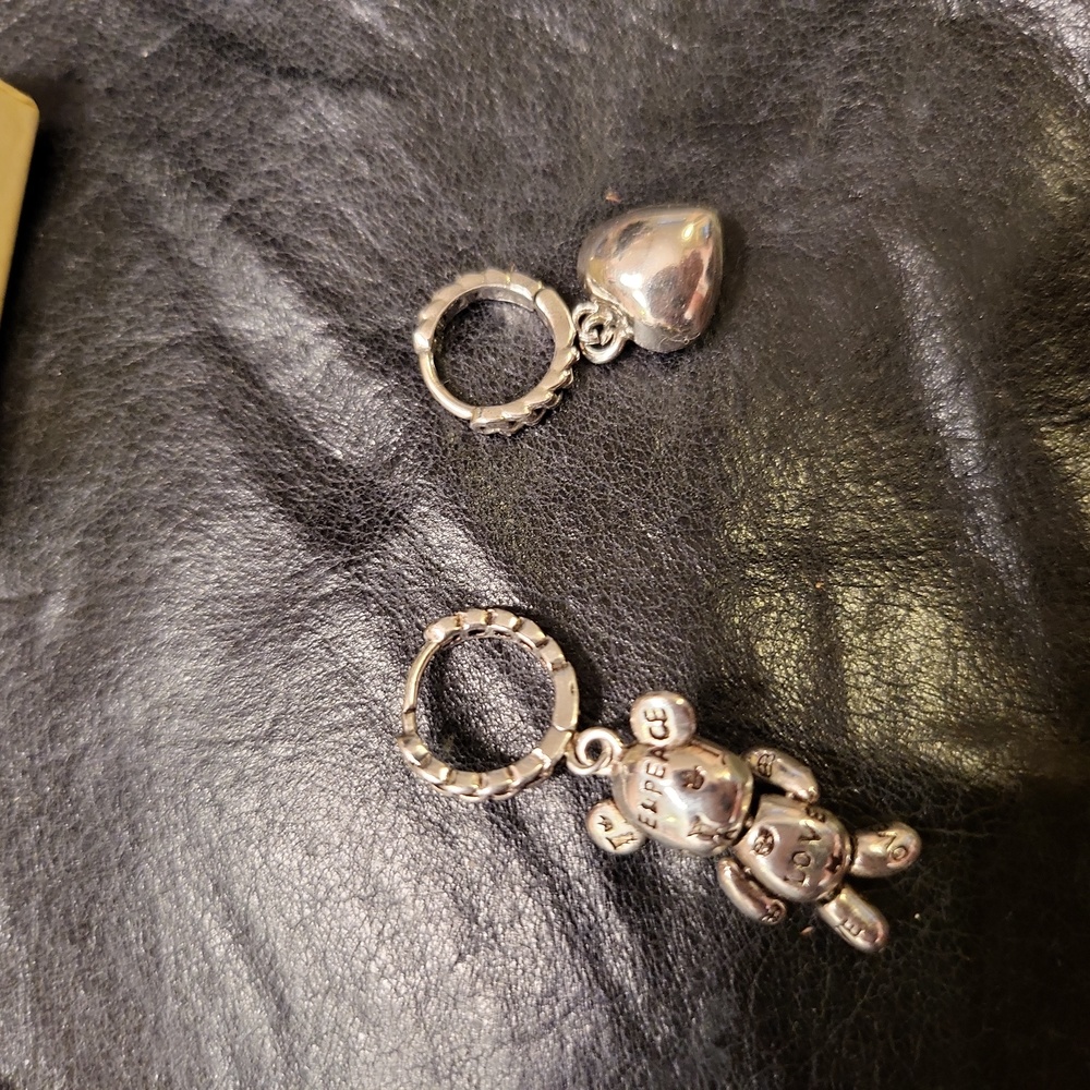 SILVER 925 MINI HOOP PEACE LOVE BEAR & ❤️ HEART EARRINGS  ABSOLUTELY ADORABLE